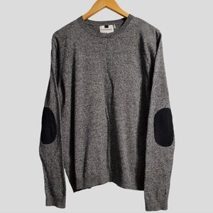 Topman Sweater Mens Medium Gray Ribbed Crewneck Heathered Patch Elbows Pullover